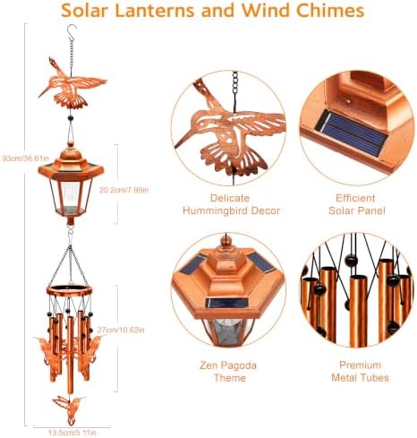 VOOKRY Solar Wind Chimes for Outside, Hummingbird Gifts for Women Birthday - Image 2