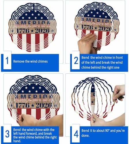 250th Anniversary Wind Spinner for Garden Yard 12In, USA Flag Red Striped Blue Star Retro 3D Stainless Steel Kinetic Hanging Wind Spinners Rustproof Outdoor Decor for Lawn Patio Home - Image 5
