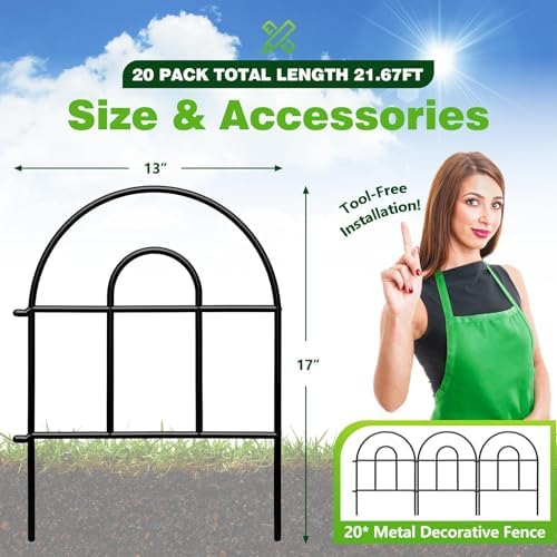 Decorative Garden Fence, 21.67ft(L) x 17in(H) Metal Fencing, 20 Pack, Black, Classic Style, Animal Barrier, Garden Border - Image 3