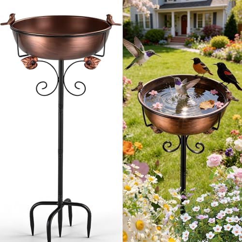Bird Bath for Outside, 27.6" H Standing Bird Feeder Bowl with 11.8" Wide Basin, 1-Tier Metal & Copper Garden Bird Bath and Feeder for Yard Patio Backyard Lawn Flower Bed Outdoor Garden Decor by DRHWEFSQ