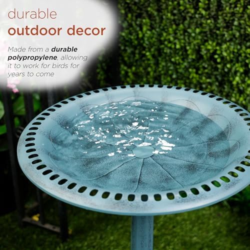 Alpine Corporation TEC116BL Pedestal Birdbath with Scrollwork Base and Ground Stakes, Décor for Lawn & Garden, 28" H, Blue - Image 6