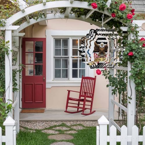 America Anniversary Wind Spinner for Garden Yard 12In, Independence Day Bald Eagle 3D Stainless Steel Kinetic Hanging Wind Spinners Rustproof Outdoor Decor for Lawn Patio Home - Image 3