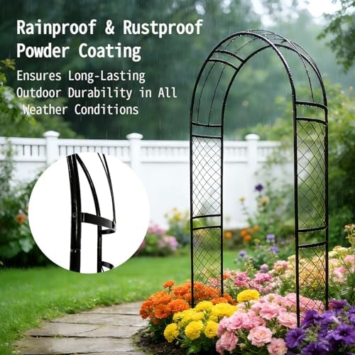 SCENDOR Metal Garden Arch with Lattice Side Panels 88.6" H x 50.8" W– Heavy-Duty Arbor for Climbing Roses, Vines, and Outdoor Patio, Lawn, Backyard, Wedding Decor (Black) - Image 3