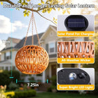 Solar Hanging Lanterns Outdoor Waterproof, 2 Pack Hanging Solar Lights for Outside with 7.25in Boho Lantern, Outdoor Rattan Chandelier Lights for Porch Decor Tree Garden Gazebo Patio Backyard Gifts - Image 3