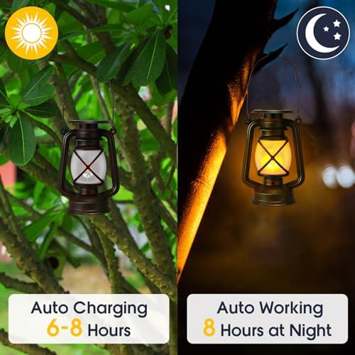 VIHOSE 6 Pcs Solar Lantern Outdoor Waterproof Flickering Fire Light, Retro - Image 4