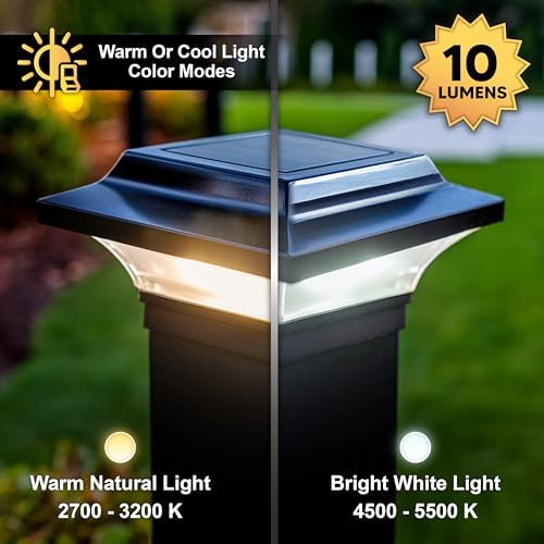 Classy Caps 2x2 Imperial Solar Post Cap - Fits 2"x2", 2.25"x2.25", & 2.5"x2.5" Deck & Fence Posts - Black Cast Aluminum - Warm/Cool Light Color Modes - Image 4