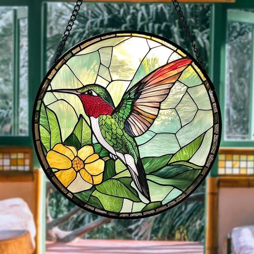 Hummingbird Stained Glass Window Hanging Suncatcher,Gifts for Women 15" by amderven