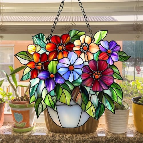 Colorful Flowers Pot Acrylic Suncatcher - Image 4