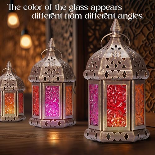 Retisee 2 Pcs 6.7 Inch Moroccan Lantern Decorative Hanging Indoor & Outdoor, Vintage Metal Candle Lantern Holder, Mini Candle Holder, for Table, Patio, Porch, Shelf, Ramadan Eid Ul Fitr Home Decor - Image 4