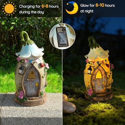Resin Fairy Garden Statue with Solar Light Perfect for Garden Decor,12.2 in - Image 4