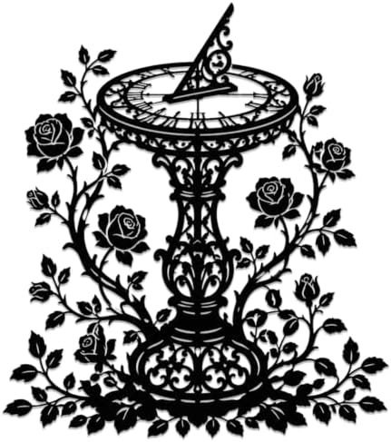 Sundial and Rose Garden Metal Wall Art, WallArt Decor, Metal Outdoor Decor, Metal Signs, Vintage Elegant Wall Hanging Sculpture, Home Decor for Living Room, Bedroom and Office Spaces. (Black,16Inch) by Unknown