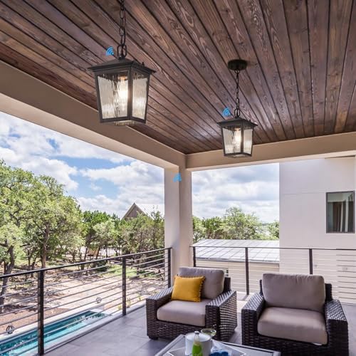Outdoor Dusk to Dawn Pendant Light Black Outdoor Porch Hanging Light - Image 2