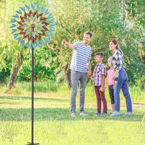 Wind Spinner Kinetic Wind Sculpture, 18.5" W x 78.7" H Large Metal Outdoor Windmill with 5‑Prong Stable Base, 360° Rotatable 6 Blades 3‑Tier Wind Catcher Yard Art Decor for Patio Lawn Garden Backyard - Image 7