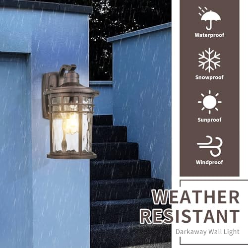 Darkaway Outdoor Wall Light Fixture,2pcs 14.57inch Large Outside Porch Lights Wall Mounted Water Ripple Glass Exterior Waterproof Lantern Modern Wall Sconce Lighting for House - Image 2