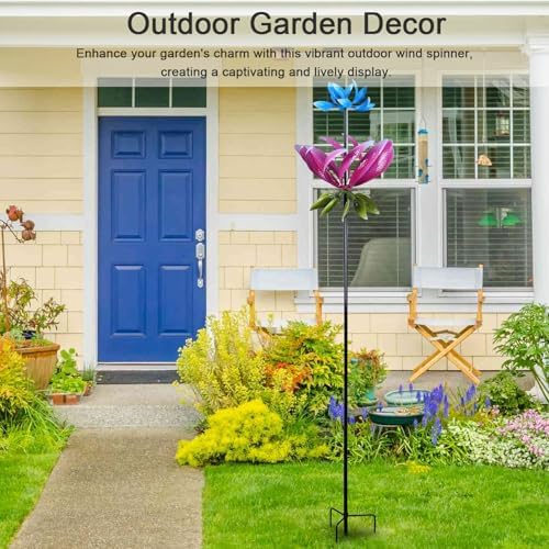 hogardeck Large Wind Spinner Outdoor, 91.3" Metal Flowers Wind Spinner with Heavy-Duty Stakes, 360° Rotating Triple-Layer Kinetic Yard Art for Home Outside Garden Lawn Backyard Patio Decor - Image 6