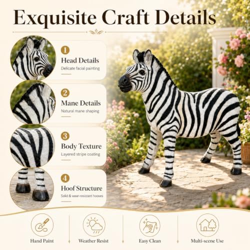 Garden Statue 18" Zebra, Outdoor Statue Weatherproof Lawn Ornament - Image 3