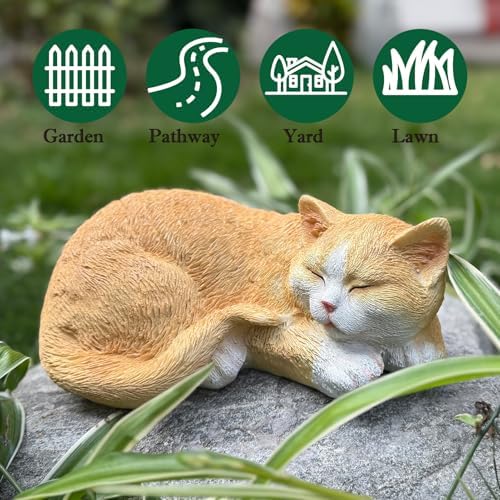 11.4 inch Sleeping Orange Cat Garden Statue – Realistic Resin Outdoor Decor for Patio Lawn Yard – Whimsical Feline Figurine for Home Balcony Porch Ornament – Charming Pet Sculpture Gift for Mom - Image 4