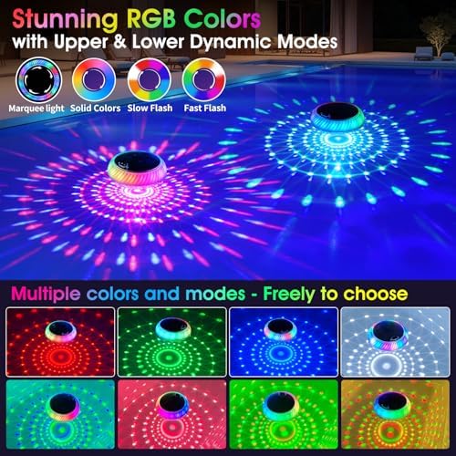Goallim Floating Pool Lights Solar Powered, 7.6 Inch RGB Upper& Lower Color Changing Solar Pool Lights that Float with Dynamic Lighting Effects, IP68 Waterproof Swimming Pools Light for Party Decor(2) - Image 4