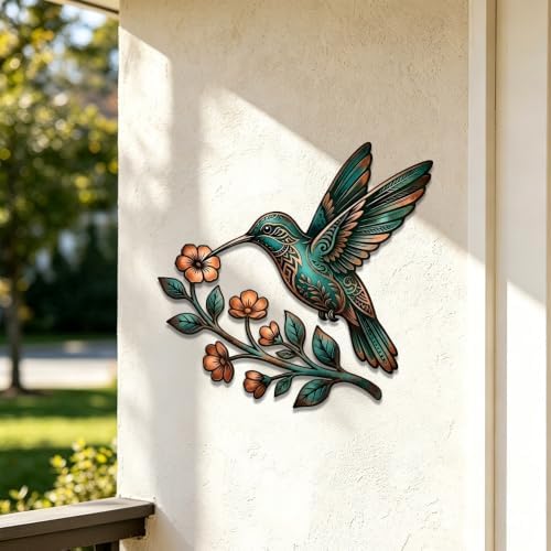 Hummingbird Metal Sign Floral Wall Art Rustic Plaque for Garden Porch Home Decor Heavy Duty Waterproof Indoor Outdoor Ornament (24 INCH) - Image 3