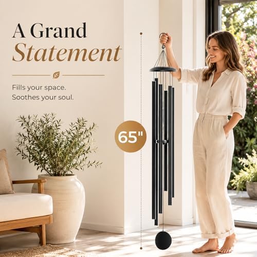 65" Extra Large Wind Chimes for Outside Deep Tone, 6 Extra-Thick Aluminum Tubes for Lasting Resonance, Big Outdoor Wind Chime for Garden Patio Decor, Relaxing Gift for Mom Dad Men Neighbors, Black - Image 3