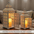Vela Lanterns Decorative Indoor Moroccan Candle Holders, White, Set of 2 - Image 4