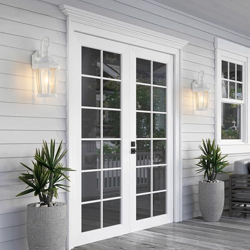 Outdoor Wall Lantern, Waterproof Exterior Wall Light Fixtures, Outdoor Porch Light Fixtures Wall Mount in White Finish with Clear Glass, Aluminum Alloy, 60W - Image 2
