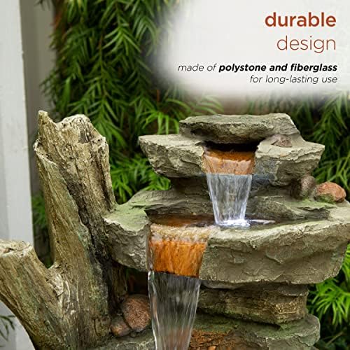 Alpine Corporation TZL292 Outdoor Floor Cascading Stone Tower Fountain, Garden Fountain with Natural Stone Look 40", Gray - Image 6