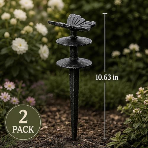 2 Pack 10.63 Inch Butterfly Shaped Cast Iron Garden Stakes Solid Yard Decor Hose Guides for Garden Stable Hose Holders for Outside Lawn Flower Bed Layout - Image 2