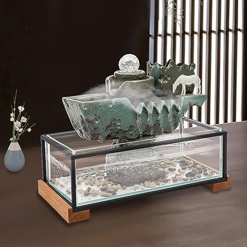 Tabletop Water Fountains Decoration, Eco Fish Tank Water Fountains with Mist LED & Fake Plants-Decor for Meditation, Good Luck Wealth, Waterfall Indoor for Home and Office - Image 5