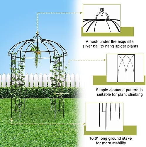 Garden Arbor, 9FT Metal Garden Arch for Climbing Plants Outdoor, Black Gazebo Archway for Lawn, Patio and Backyard, Wedding Arches for Ceremony, Includes Ground Stakes - Image 6