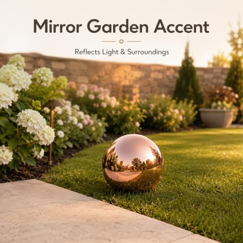 Gazing Ball Garden Mirror Outdoor 12inch Outside Decorative Globe Rose Gold - Image 4
