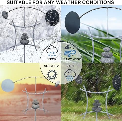 Aura Life Zen Garden Spinner Kinetic Wind Sculpture with Rock Cairn & Stake - Relaxing Outdoor Spinners for Yard and Garden - Handmade Outdoor Wind Art Vane Sculptures (Bare Steel) - Image 2