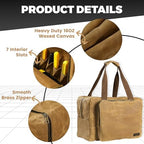 Tool Tote Bag - Large Capacity Tool Carrying Bag with 2 Zipper Pouches, Sustainable 16OZ Waxed Canvas Garden Tote for Gardening Set Hammer Fishing Gear Goggles - Khaki - 15.5"L x 7.5"W x 11.5"H - Image 3