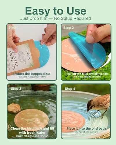 OICEME Bird Bath Purification Disk Pure Copper Backyard Outside Solar Power Wild Hummingbird Pedestal Fountain Cleaner Outside Humming Bee Feeder Cage Dispenser Ground Women Lover Gift - Image 6