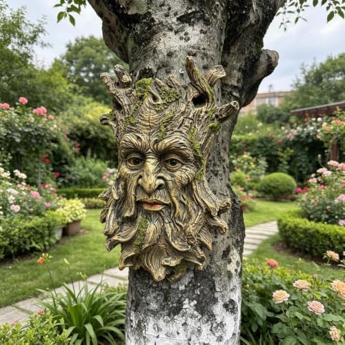 Whimsical Tree Face Garden Decoration, Tree Faces Decor Outdoor Wall Mounted Statue Art with Leaf Features, Outdoor Decor Garden Accessory, Resin Sculpture, Nature - Image 3