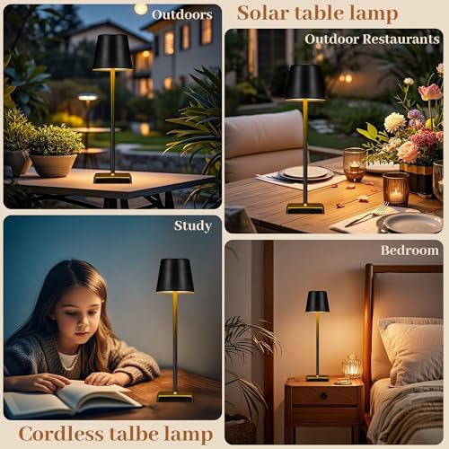2 Pack Cordless Table Lamps,Rechargeable Outdoor Solar LED Lamp,Portable USB Desk Lamp Waterproof,2000mAh Battery Operated,Touch Stepless Dimming Light for Bedroom,Restaurants,Patio,Camping,Black - Image 4