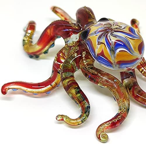 Octopus Tiny Miniature Hand Blown Glass Art Figurines Sea Animals Collectible Gift Decorate (4 inches Multi-Red) by Sansukjaianimalblownglass