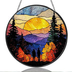 9.84 Inch Stained Glass Window Hanging Mountain Sunset Forest Landscape Sun Catchers Romantic Scenic Nature View Suncatchers for Home Porch Garden Indoor & Outdoor Decor by Unknown