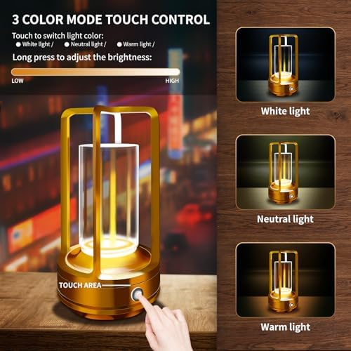 Rechargeable Table Lamp, 4000mAh Battery-Operated Cordless (Gold-2) - Image 2
