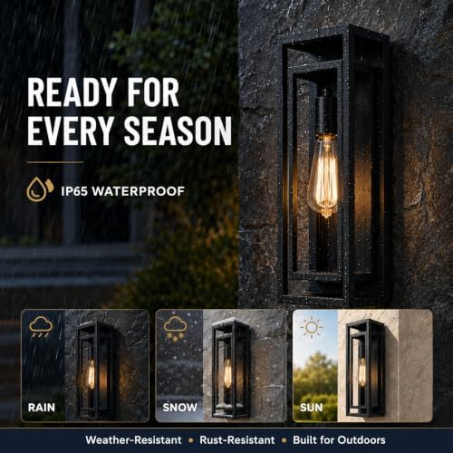 18 Inch 2 Pack Outdoor Wall Lantern Light Fixture，Large Black Exterior Wall Sconce with Clear Glass | Waterproof Anti-Rust Porch Light with E26 Socket for Entryway, Patio, Garage - Image 5
