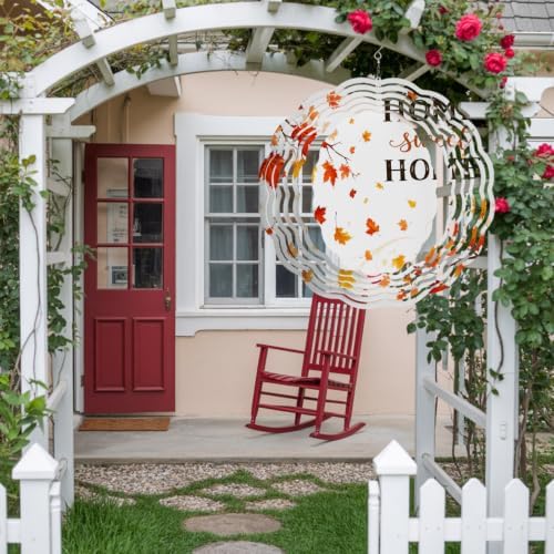 10 Inch Fall Maple Leaf Wind Spinner for Yard and Garden, Home Sweet Home Autumn Botanical Hanging Ornaments Outdoor 3D Kinetic Wind Sculpture Spinners Indoor Outdoor Patio Décor Ornaments Gift - Image 4