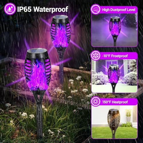 Purple Halloween Solar Lights Outdoor with Flickering Flame, 10 Pack - Image 3