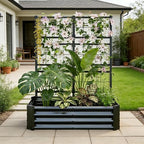 Galvanized Raised Garden Bed with Trellis for Climbing Plants Outdoor,Black - Image 6