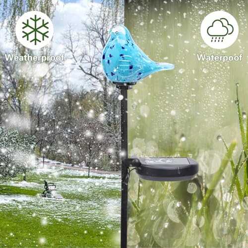 Afirst Solar Garden Lights, Hand-Blown Glass Bluebird Outdoor Garden Decor - Image 5