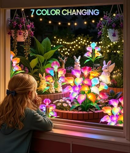 KOOPER Solar Calla Lily Lights Outdoor, 8 Pack, 40 Flower, Color Changing - Image 4