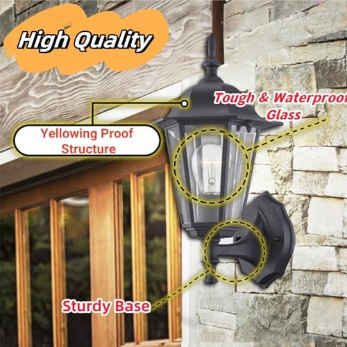 WISBEAM Outdoor Wall Lantern, Black Wall Sconce for House Porch Lighting Fixture, E26 Base 60W Max, Metal Housing Plus Glass, Wet Location Rated, ETL Qualified, Bulbs not Included - Image 3