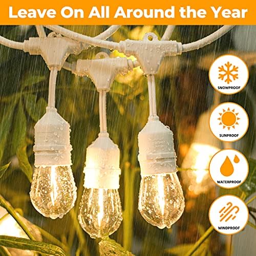 96FT(48×2) Outdoor String Lights, Commercial Grade Heavy Duty White Wire Patio Light with Dimmable S14 Shatterproof LED Bulbs, Linkable Waterproof Bistro Lights for Outside Deck Backyard Cafe Market - Image 2