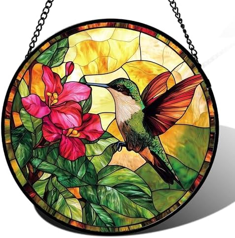 Stained Glass Window Hanging Hummingbird Suncatcher Gifts for Women 12" by amderven