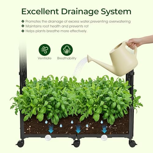 71"x16"x32" Planter Box with Trellis, 3-in-1 Self-Watering Planter Box with Wheels for Patio,Raised Garden Bed with Trellis, Drainage Holes & Metal Storage Rack for Vine Climbing Plants - Image 4