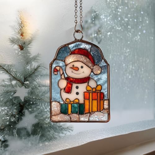 Cute Snowman Giving Presents Acrylic Suncatcher - Image 3